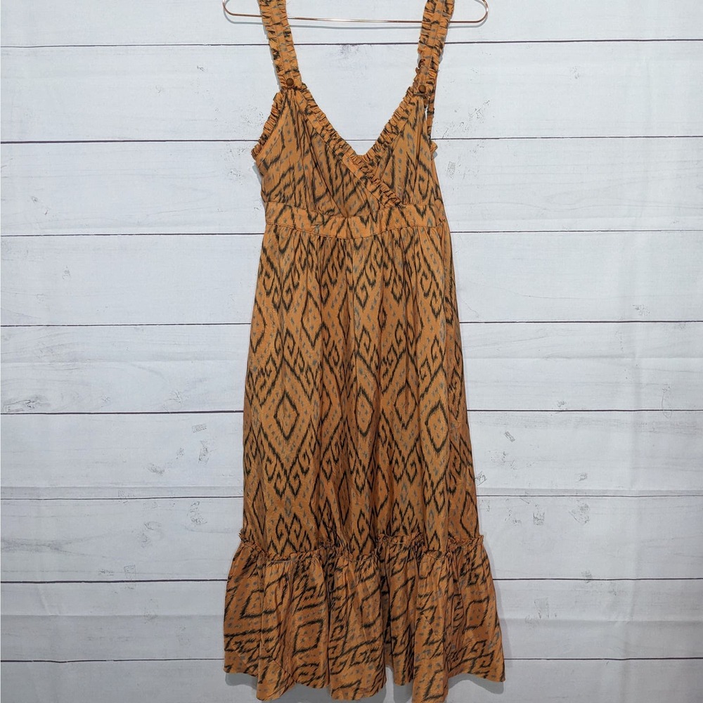 Joie Ikat Print Silk Ruffled Boho Sleeveless Midi Dress Orange Women's Size 6